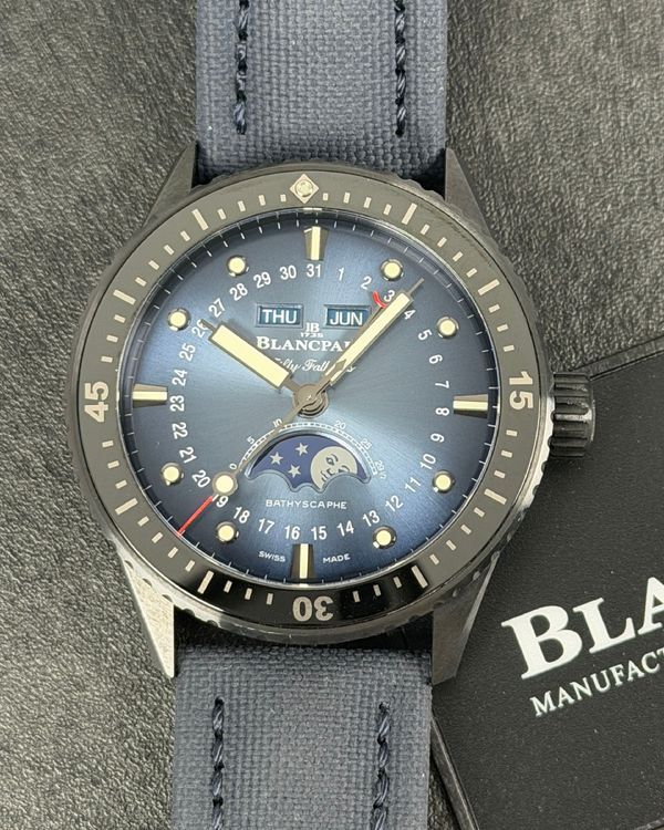 2024 Blancpain Fifty Fathoms Bathyscaphe Quantième Complete Moonphase 43.6MM Blue Dial Textile Strap (5054 0140 O52A)