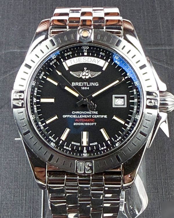 No Reserve - 2018 Breitling Galactic 44MM Black Dial Steel Bracelet (A45320)