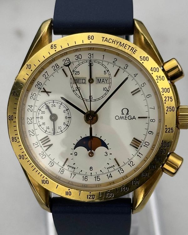 Omega Speedmaster "Triple Date Moonphase" 39MM White Dial Aftermarket Rubber Strap (175.0034)
