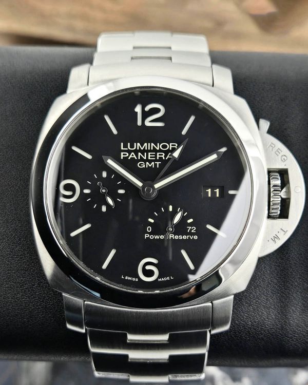 2015 Panerai Luminor 1950 3 Days GMT Power Reserve 44MM Black Dial Steel Bracelet (PAM00347)