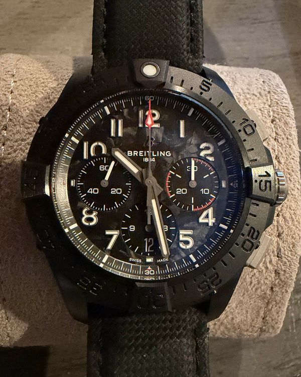 Breitling Avenger B01 Chronograph "Night Mission" 44MM Carbon Fiber Dial Leather Strap (SB0147