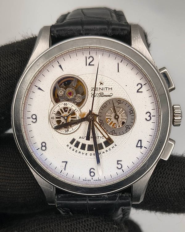 Zenith El Primero Grande Class Open 44MM Silver Dial Crocodile Skin Leather Strap (03.0520.4021)