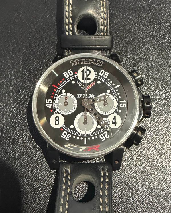 2015 B.R.M Chronograph Racing Corvette L.E. 44MM Black Dial Leather Strap (V12-44-COR-04)