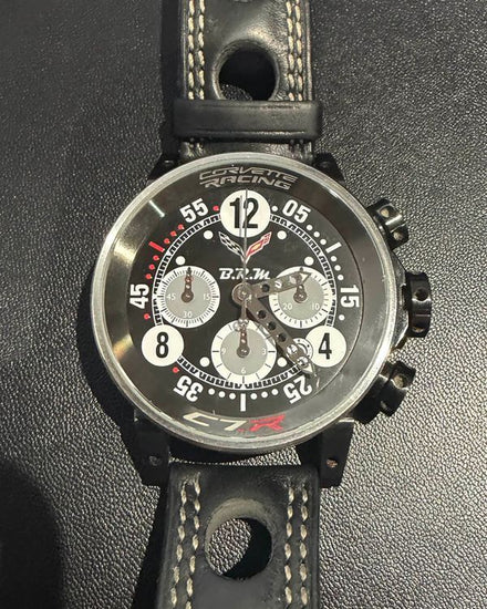 No Reserve - 2015 B.R.M Chronograph Racing Corvette L.E. 44MM Black Dial Leather Strap (V12-44-COR-04)