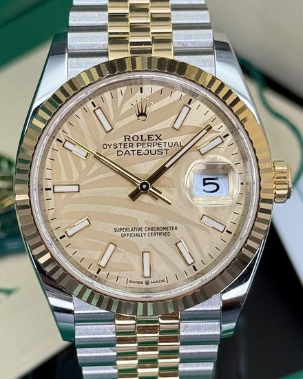 2021 Rolex Datejust 36MM Champagne "Palm Motif" Dial Two-Tone Jubilee Bracelet (126233)