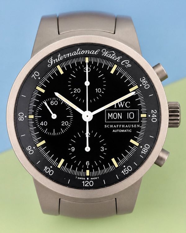 No Reserve - 2001 IWC Schaffhausen GST Chronograph 39MM Black Dial Titanium Bracelet (IW370703)