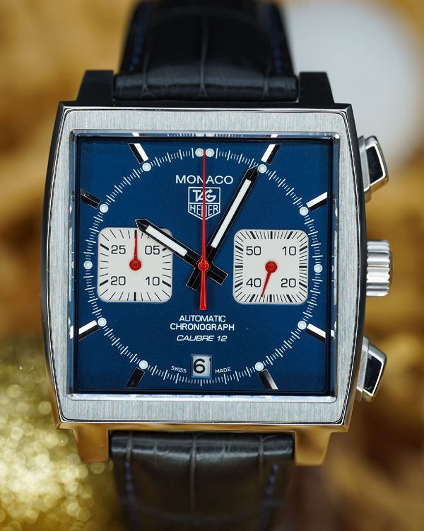 No Reserve - 2021 Tag Heuer Monaco 39MM Blue Dial Leather Strap (CAW2111.FC6183)