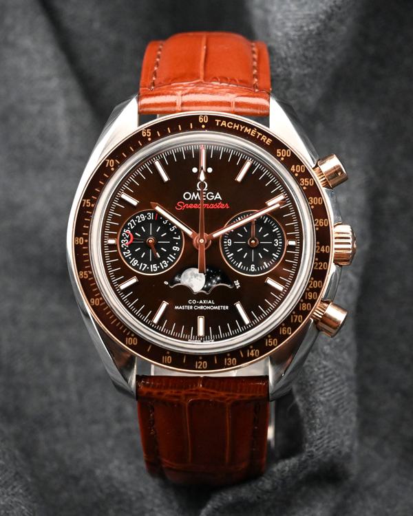 Omega Speedmaster Moonphase Sedna Gold Bezel 44.25MM Brown Dial Leather Strap (304.23.44.52.13.001)