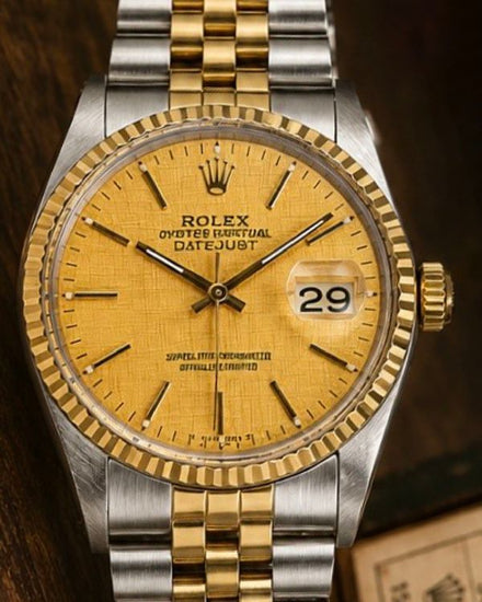 No Reserve - 1986 Rolex Datejust 36MM Champagne "Linen" Dial Aftermarket Two Tone Jubilee Bracelet (16013)