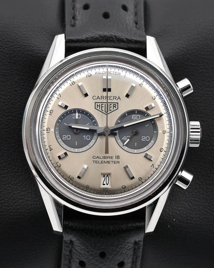 No Reserve - 2017 Tag Heuer Carrera 39MM SIlver Dial Leather Strap (CAR221A.FC6353)