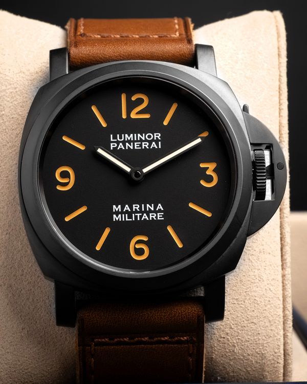 2025 PaneraiLuminor Marina Militare 44MM Black Dial Leather Strap (PAM05218)
