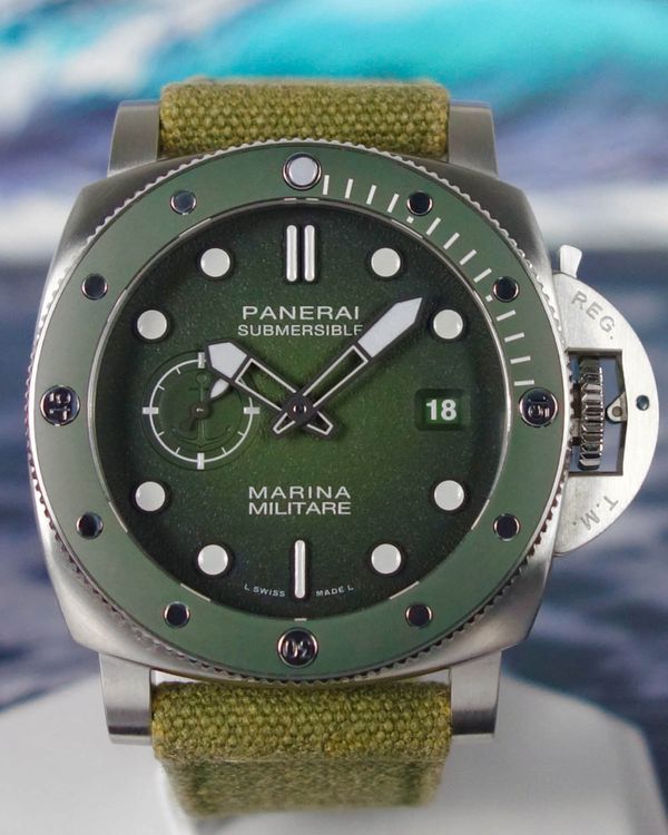 2026 Panerai Submersible Marina Militare 44MM Green Dial Textile Strap (PAM01697)
