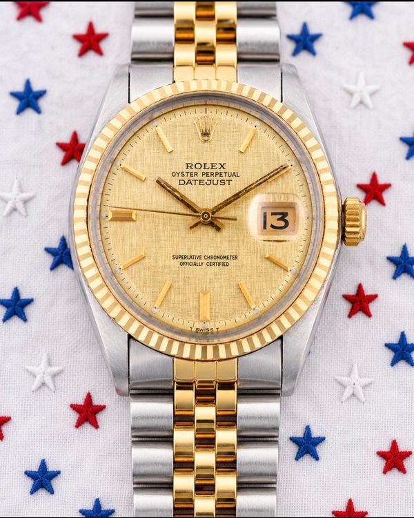 No Reserve - Rolex Datejust 36MM Champagne "Linen" Dial Aftermarket Two-Tone Jubilee Bracelet (1601)