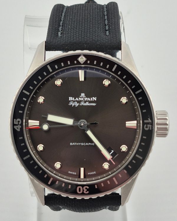 No Reserve - 2022 Blancpain Fifty Fathoms Bathyscaphe 43MM Grey Dial Textile Strap (5000-1110-B52A)