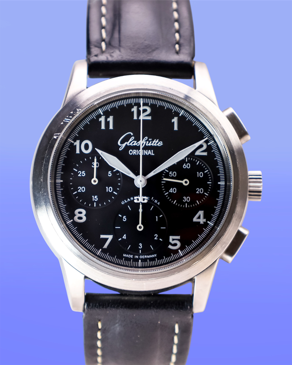 Glashütte Original Senator Navigator Chronograph 39MM Black Dial Leather Strap (39-31-13-17-04)