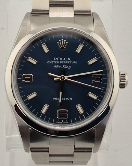 No Reserve - 2001 Rolex Air-King 34MM Blue Dial Oyster Bracelet (14000M)