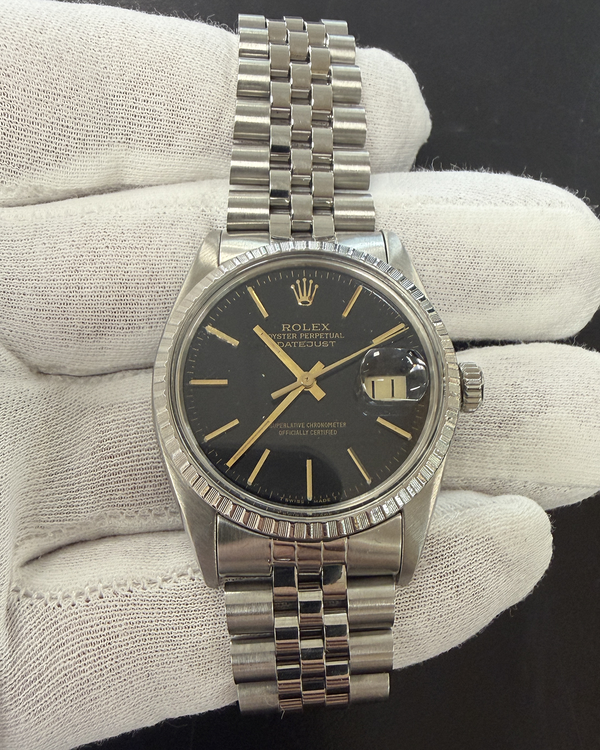 1985 Rolex Datejust 36MM Black Dial Aftermarket Steel Bracelet (16014)