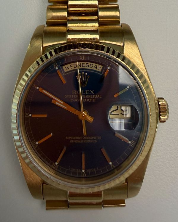 1985 Rolex Day-Date 36MM Aftermarket Blue Dial Yellow Gold President Bracelet (18038)