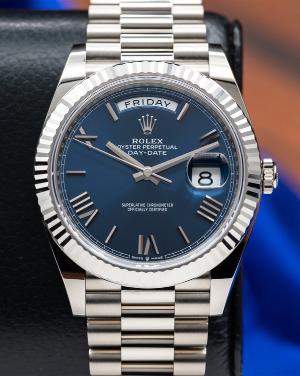 2026 Rolex Day-Date 40MM Blue Dial White Gold President Bracelet (228239)