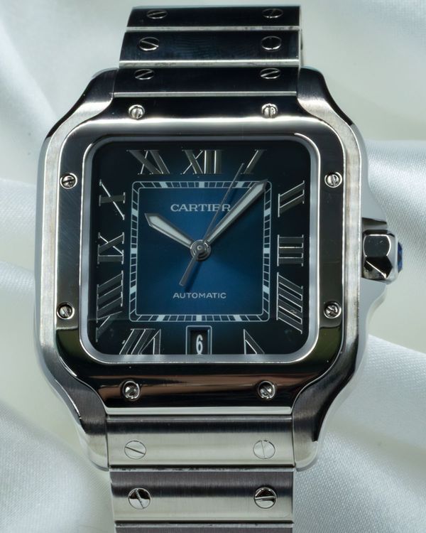 No Reserve - 2020 Cartier Santos De Cartier 35.1MM Blue Dial Steel Bracelet (WSSA0063)