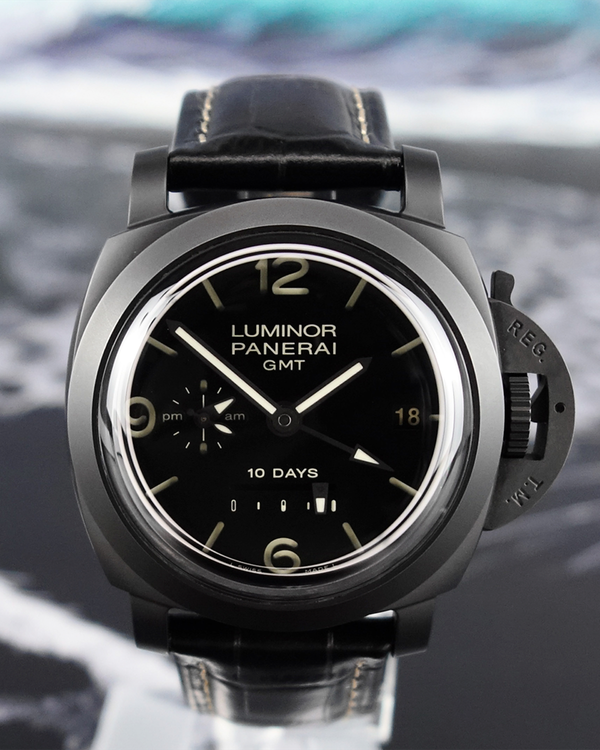 2013 Panerai Luminor 1950 10 Days GMT 44MM Black Dial Leather Strap (PAM00335)