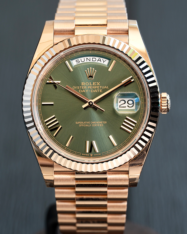 2026 Rolex Day-Date 40MM Green Dial Rose Gold President Bracelet (228235)