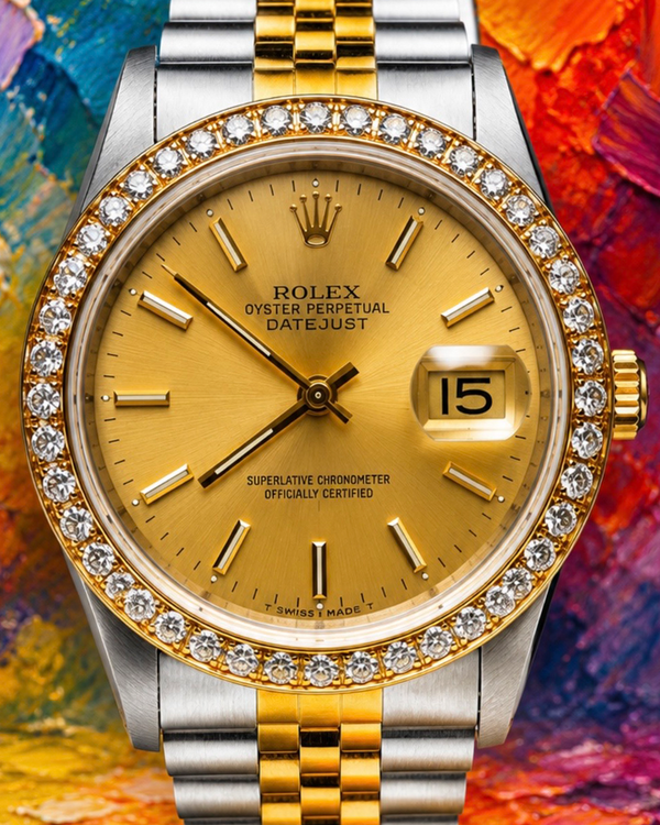No Reserve - Rolex Datejust 36MM Champagne "Linen" Dial Aftermarket Two Tone Jubilee Bracele (16013)