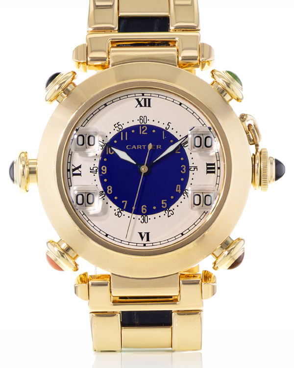Cartier Pasha De Cartier Golf 38MM Quartz Silver Dial Yellow Gold Bracelet (W30010C1 3001)