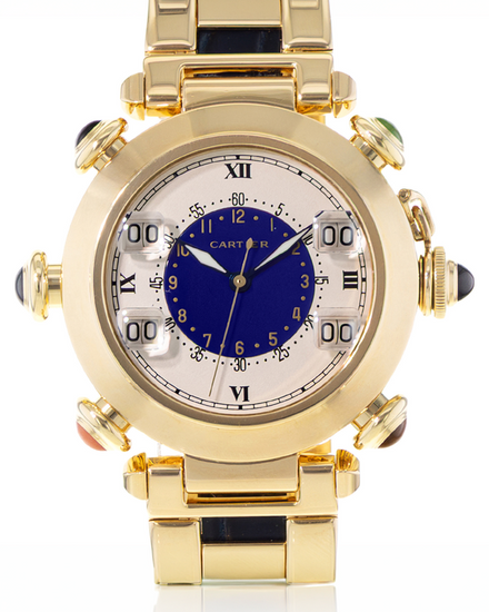 Cartier Pasha De Cartier Golf 38MM Quartz Silver Dial Yellow Gold Bracelet (W30010C1 3001)