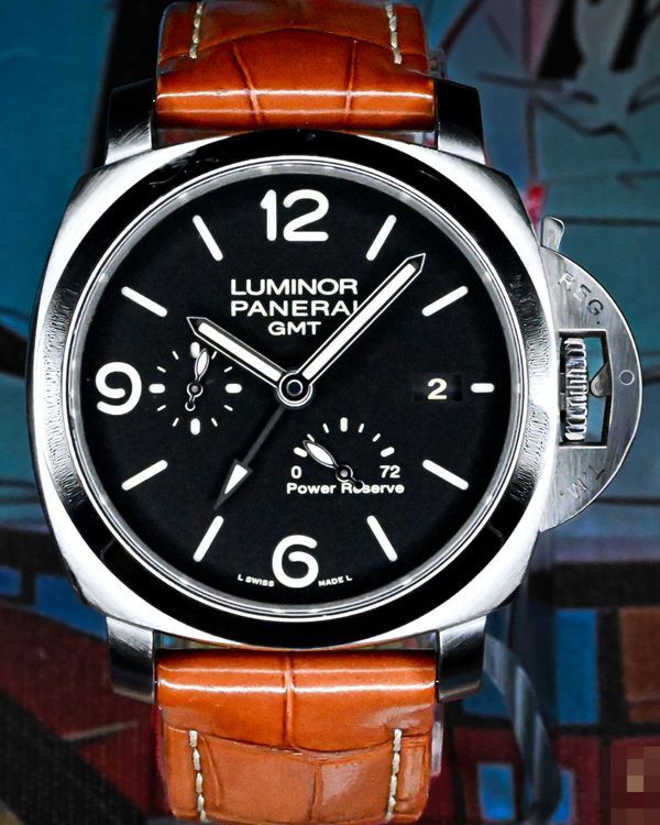 2014 Panerai Luminor 1950 3 Days GMT 44MM Black Dial Leather Strap (PAM00321)