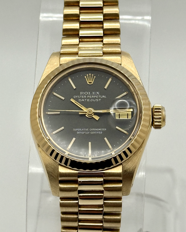 1981 Rolex Lady-Datejust 26MM Black Dial Yellow Gold President Bracelet (69178)