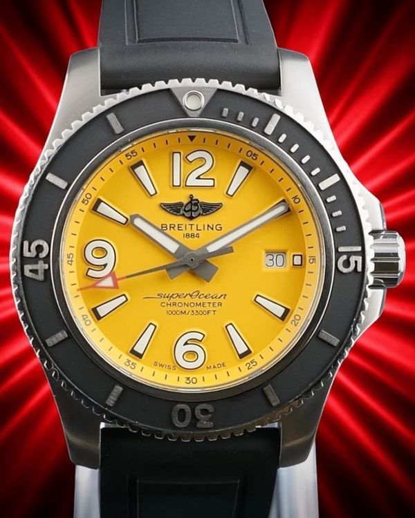 2022 Breitling Superocean 44MM Yellow Dial Rubber Strap (A17367)