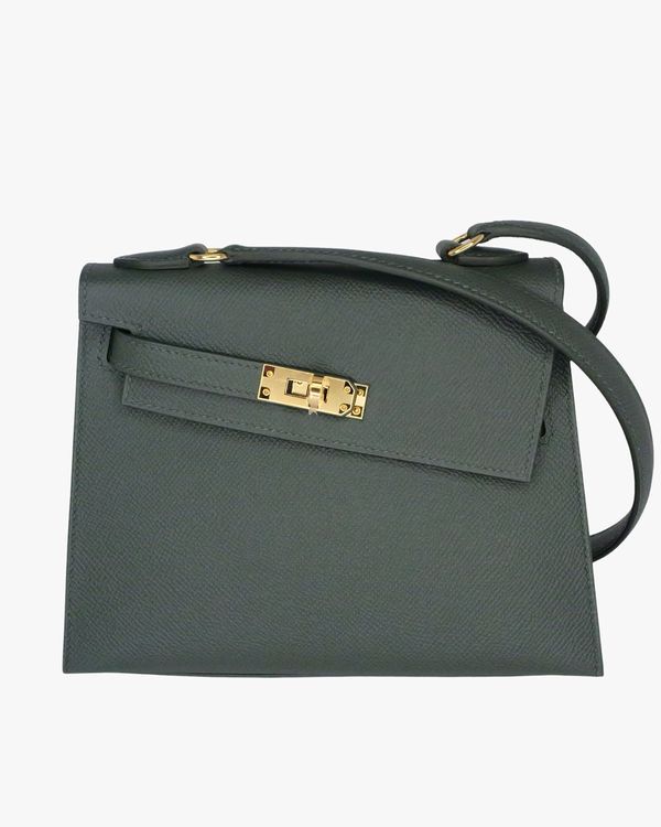 2025 Hermès Kelly Sellier Desordre 20 Vert Mangrove Leather 7.87 x 5.9 x 3.5IN Leather Permabrass Hardware Leather Strap (Kelly Sellier)