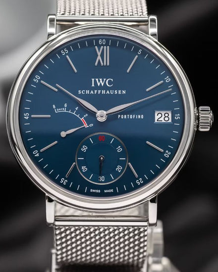 2021 IWC Schaffhausen Portofino Hand-Wound 8 Days 45MM Blue Dial Steel Bracelet (IW510116)