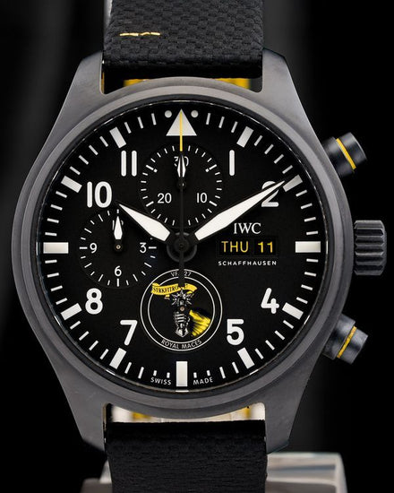 2023 IWC Schaffhausen Pilot "Royal Maces" 44.5MM Black Dial Textile Strap (IW389107)