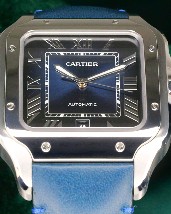 Cartier Santos De Cartier 39.8MM Blue Dial Leather Strap (WSSA0030)