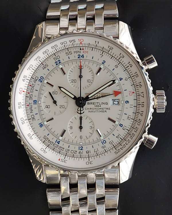 Breitling Navitimer World 46mm White Dial Steel Bracelet (A24322)