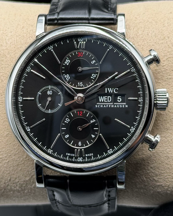 2021 IWC Schaffhausen Portofino Chronograph 42MM Black Dial Leather Strap (IW391029)