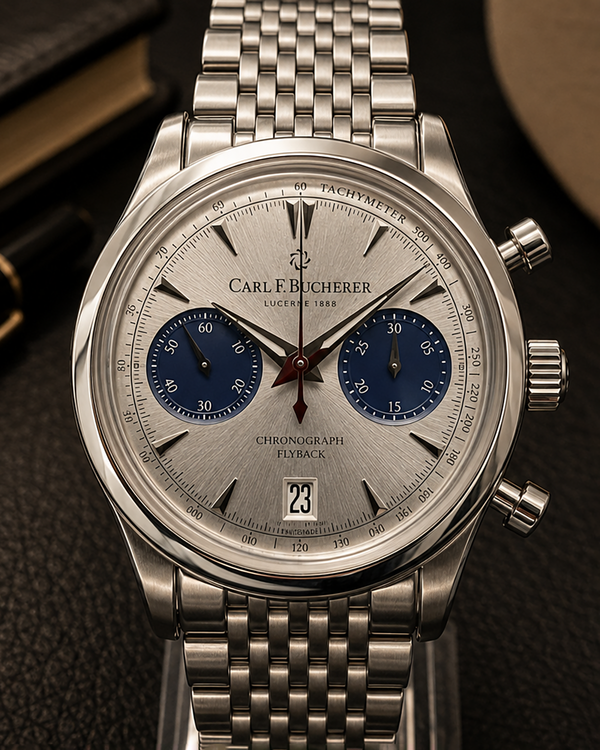 No Reserve - Carl F. Bucherer Manero Chronograph Flyback 40MM Silver Dial Steel Bracelet (00.10927.08.13.23)