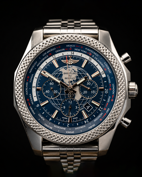 2016 Breitling Bentley B05 Unitime Chronograph 49MM Neptune Blue Dial Steel Bracelet (AB0521V1/C918)