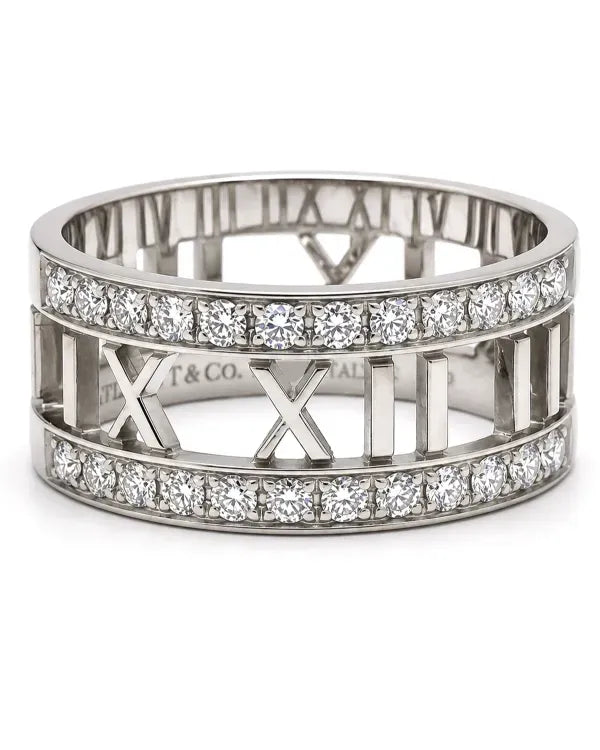 Tiffany & Co. Atlas Diamond Wedding Band Ring Size 8 White Gold (Ring)