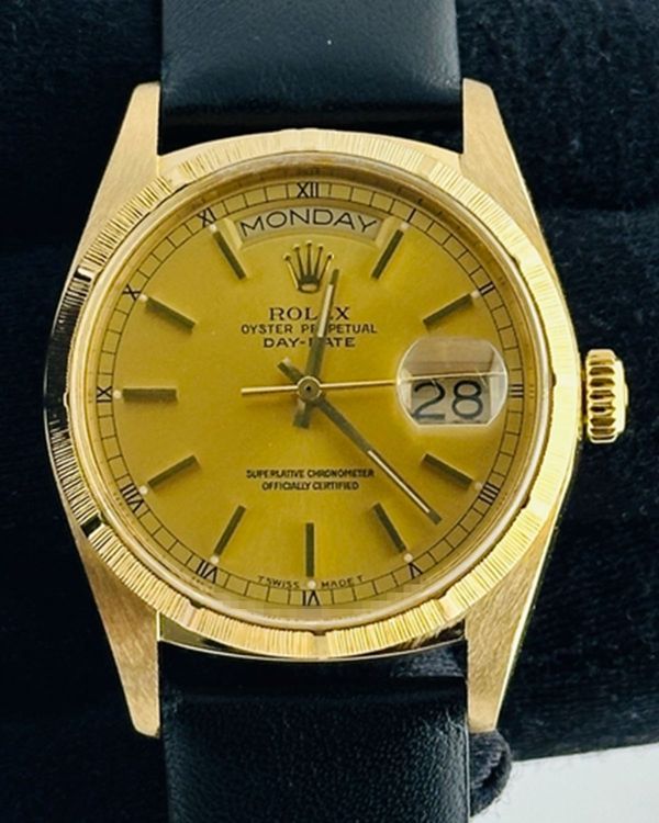 1988 Rolex Day-Date 36MM Champagne Dial Yellow Gold "Bark" Leather Strap (18078)