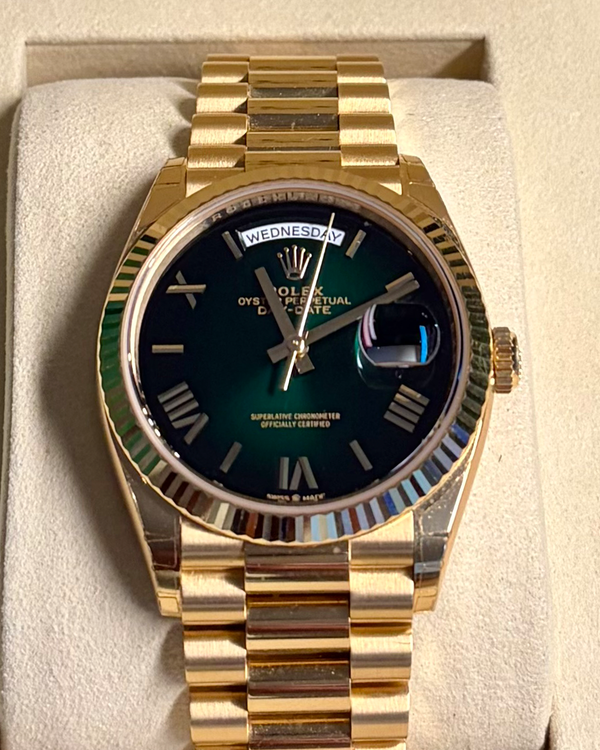 2026 Rolex Day-Date 36MM Green "Ombré" Dial Yellow Gold President Bracelet (128238)