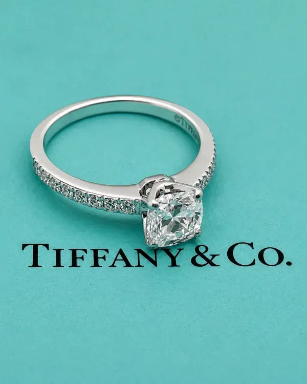 2011 Tiffany Accessories NOVO 1.06 TCW 0.9ct G/VVS2 Cushion Diamond Platinum Ring Size 4.75 (Ring)