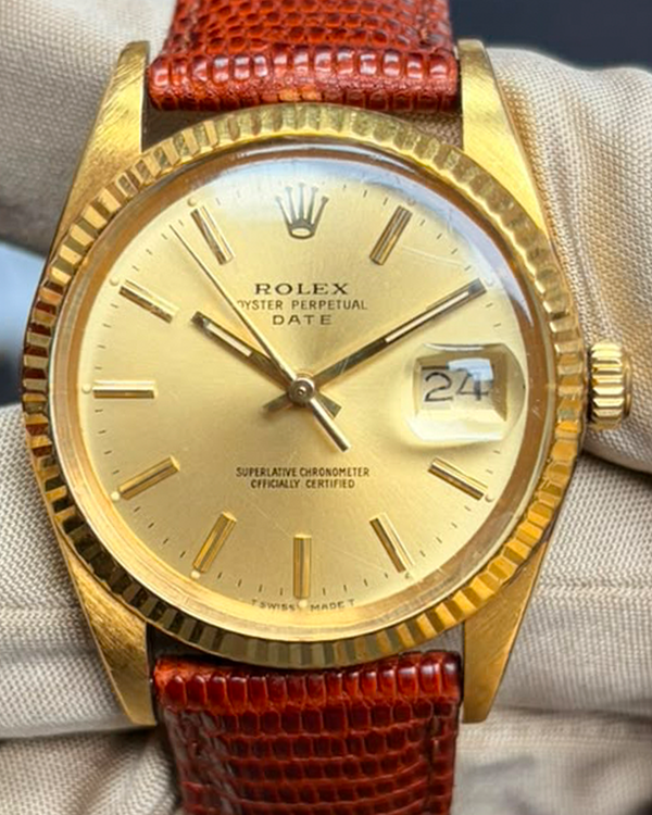 Rolex Oyster Perpetual Date 34MM Champagne Dial Aftermarket Leather Strap (15038)