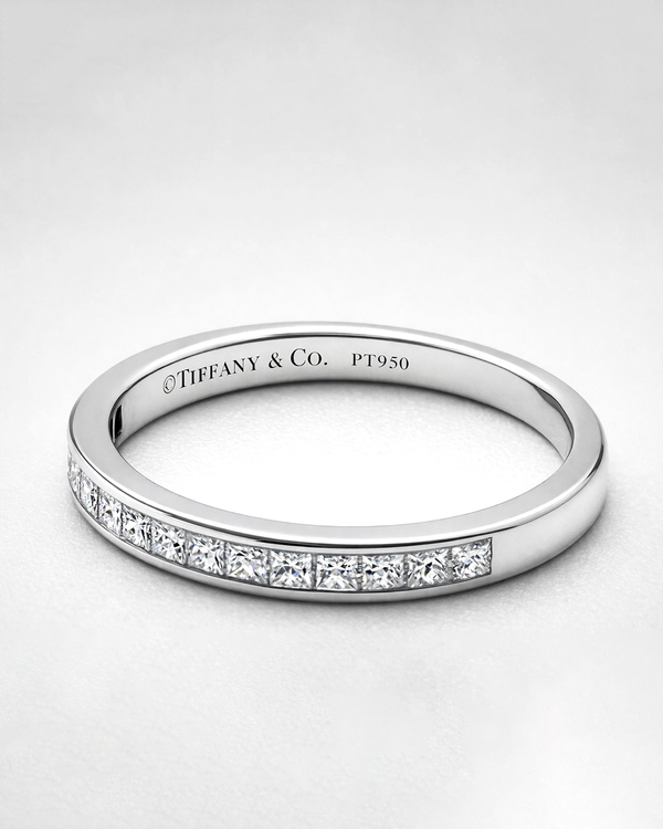 Tiffany Accessories Half Circle Princess Cut Diamond Platinum Ring Size 5.75 2.6MM (Ring)