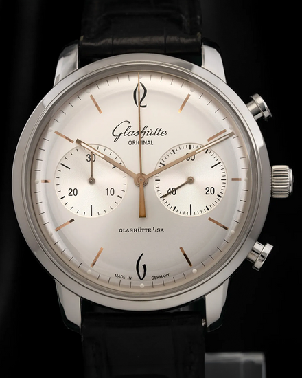 2022 Glashütte Original Sixties Chronograph 42MM Silver Dial Leather Strap (1-39-34-03-22-04)