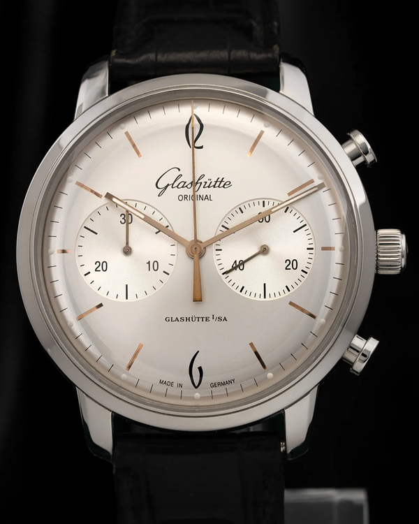 2022 Glashütte Original Sixties Chronograph 42MM Silver Dial Leather Strap (1-39-34-03-22-04)