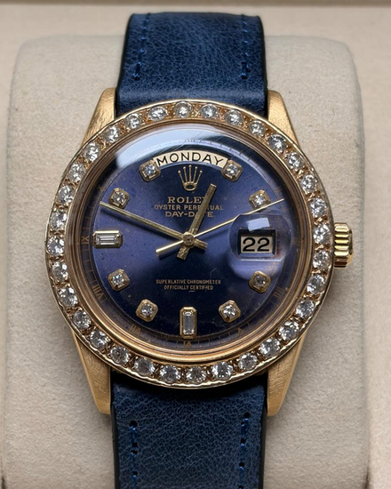 Rolex Day-Date 36MM Aftermarket Black Dial Aftermarket Leather Strap (1803)