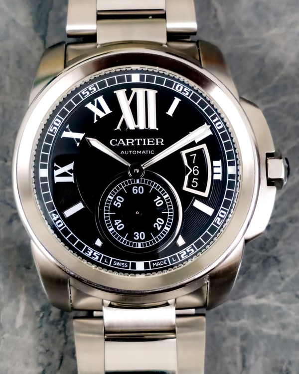 No Reserve - 2012 Cartier Calibre de Cartier 42MM Black Dial Steel Bracelet (W7100016)